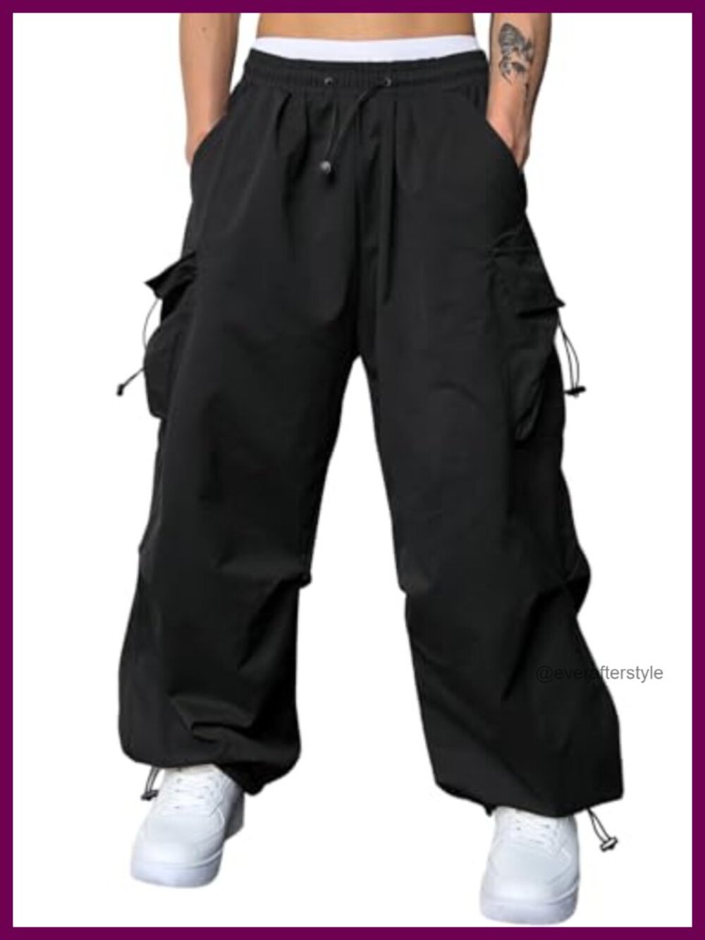 JMIERR Men's Loose Fit Drawstring Baggy Parachute Cargo Pants Wide Leg